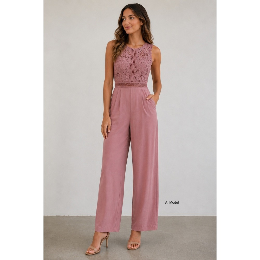 Mauve Lace Wide Leg Jumpsuit Medium Wedding Guest Formal Evening Party Crochet